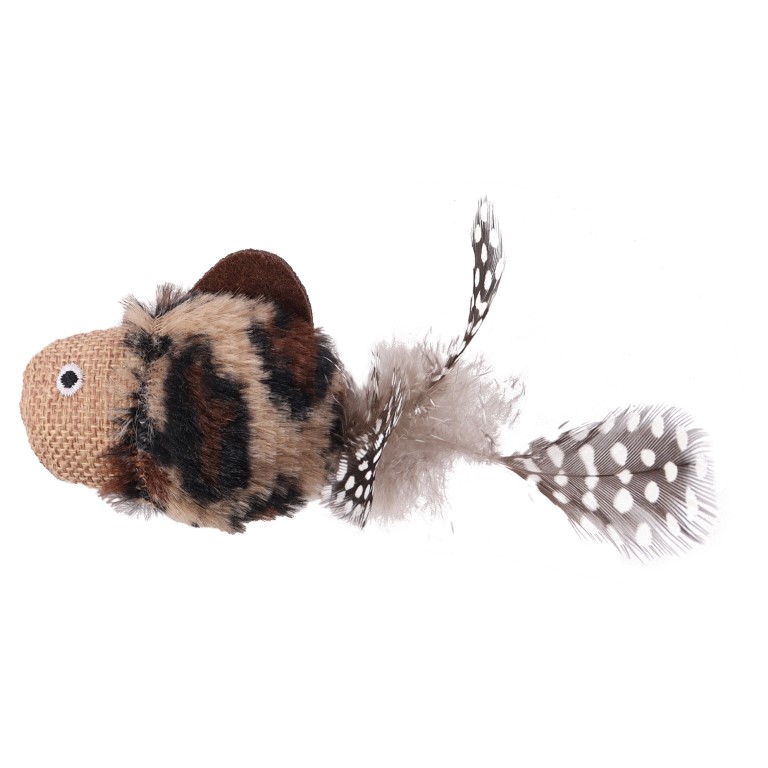 Huhubamboo hračka pro kočky - hnědá ryba s peřím