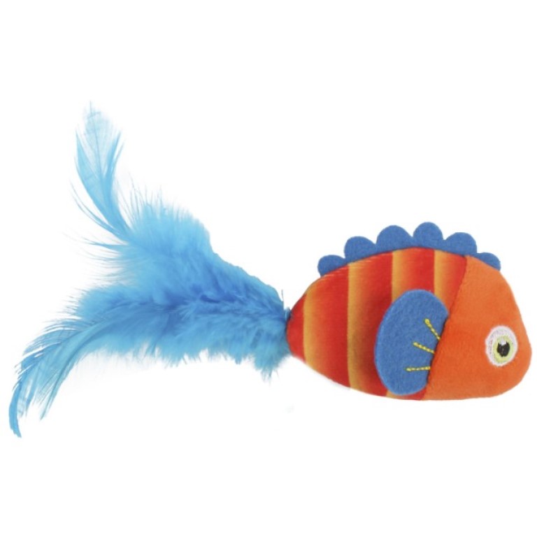 Huhubamboo hračka pro kočky - barevná rybička s peřím