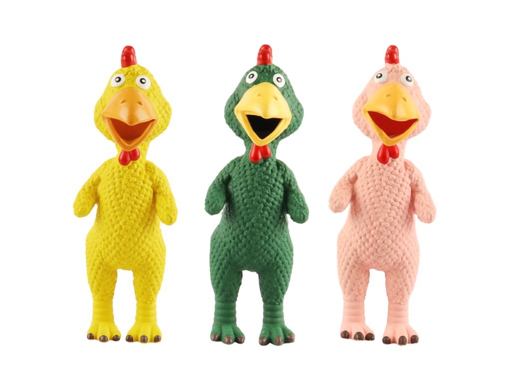 Huhubamboo pískacia hračka pre psov latexové kura mix farieb 26cm