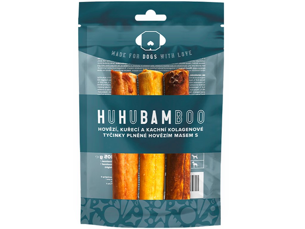 Huhubamboo Hovädzí, kačací a kurací kolagénový stick plnený hovädzím 3 ks
