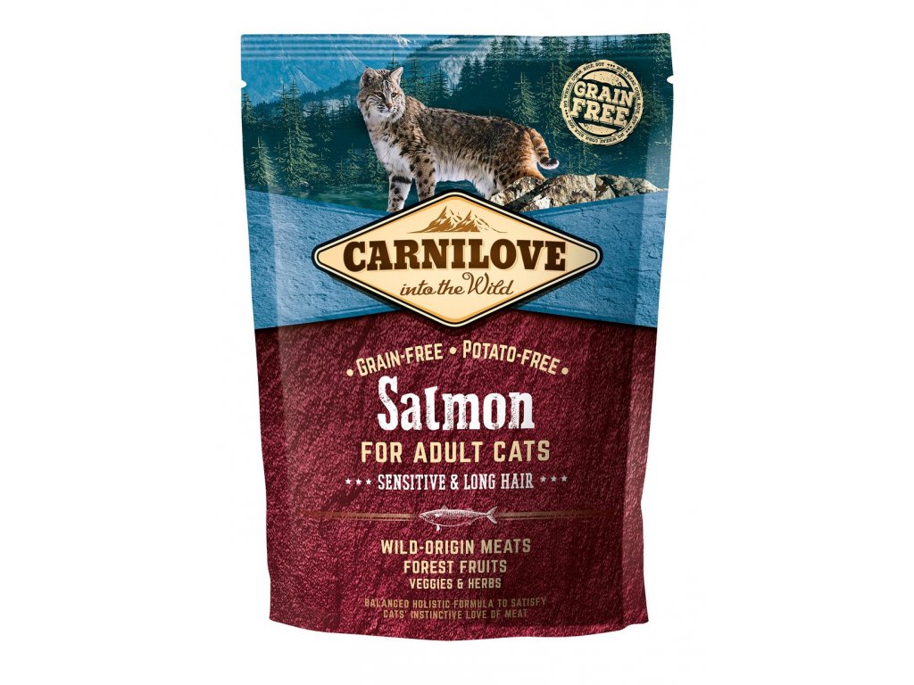 6630 carnilove cat grain free salmon adult sensitive long hair 400g