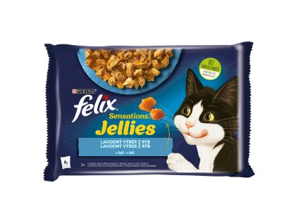 Kapsička Felix Sensations multipack losos s krabom, treska s paradajkami v želé 4 x 85 g