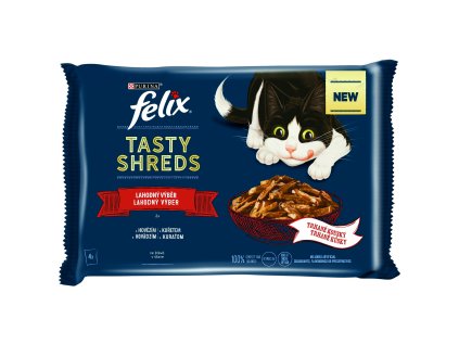 Kapsička FELIX TASTY SHREDS Multipack hovadzie a kura ve stave 4x80g