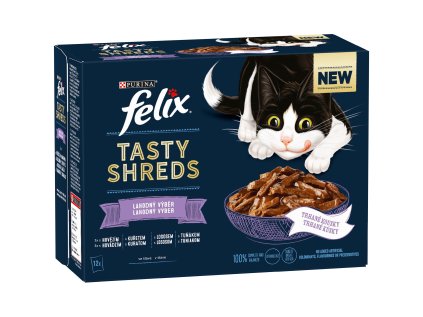 Kapsička FELIX TASTY SHREDS Multipack hovadzie,kura,losos,tuniak ve stave 12x80g