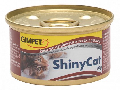 Konzerva SHINY CAT kurča + kreveta + maltóza 70 g