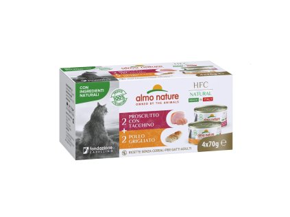 Almo Nature HFC Made in Italy - multipack grilované kura/šunka s morkou 4x70g