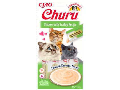 Churu cat mäsové pyré - kura, hrebenatky 56g