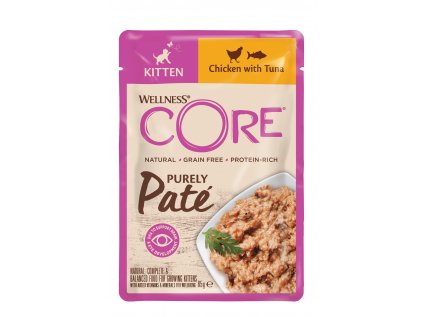 Kapsička Wellness Core Cat Paté pre mačiatka, kura a tuniak 85g