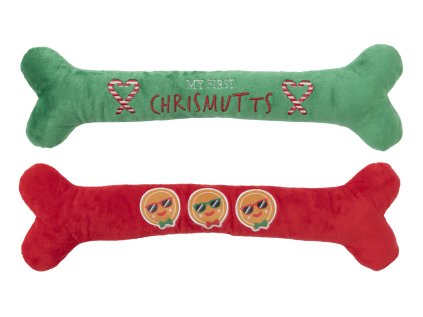 FuzzYard Xmas plyšová hračka kost Christmutts L 2ks
