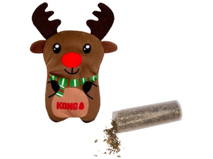 KONG vianočný plyšový sob hračka pre mačky s catnipom