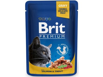 Kapsička Brit Cat Premium Pouches losos + pstruh 100 g