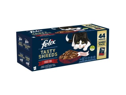 Felix Tasty Shreds hovädzie, kačacie, morčacie v šťave 44 x 80 g