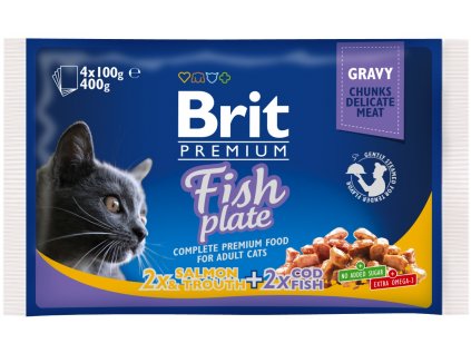 Kapsička Brit Cat Premium Pouches rybie variácie 4x 100 g