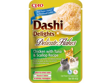 Kapsička Dashi Cat Delights Delicate Flakes kura s tuniakom a hrebenatkou 40g