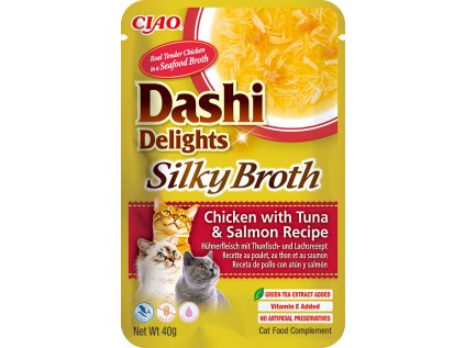 Kapsička Dashi Cat Delights Silky Broth kura s tuniakom a lososom 40g