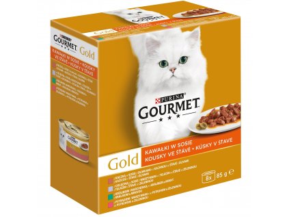 Gourmet Gold multipack Exotic (8 ks) - 7+1 zdarma - kúsky mäsa v šťave  Purina