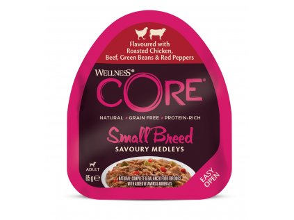 Wellness CORE Small Breed Savoury Medleys s príchuťou pečeného kuraťa, hovädzieho, zelených fazuliek a červenej papriky 85 g