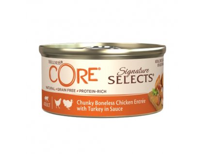 Wellness CORE Signature Selects Chunky kuracie bez kostí s morčacím v omáčke 79 g