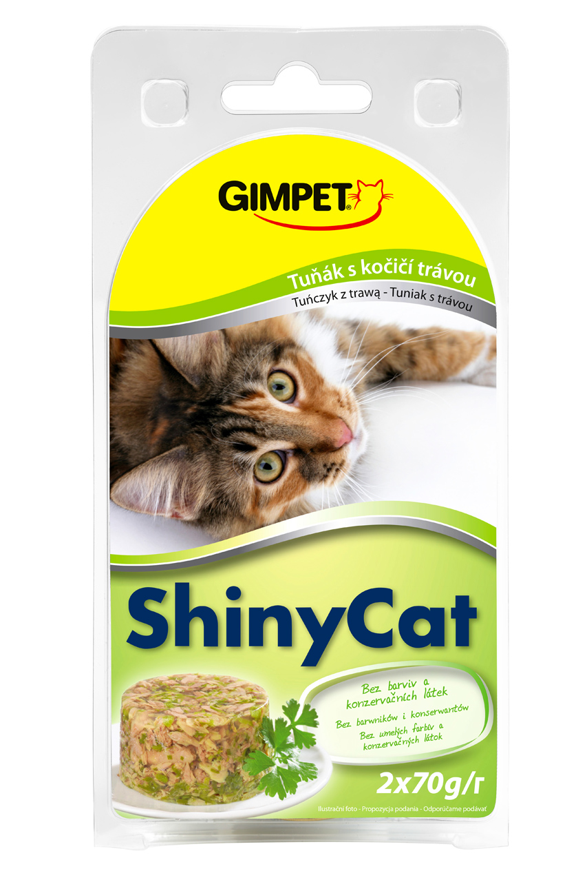 E-shop Konzerva ShinyCat tuniak s mačacou trávou 2 x 70 g