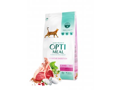 OPTIMEAL™ Kompletní suché krmivo pro dospělé kočky s citlivým zažíváním – jehně