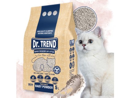 DR TREND PREMIUM zwirek bentonitowy zbrylajacy dla kotow BABY POWDER 5 L