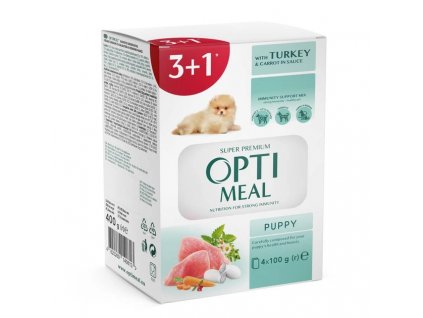 OPTIMEAL™ Konzervované krmivo pro štěňata  s krůtou a mrkví v omáčce (3+1)