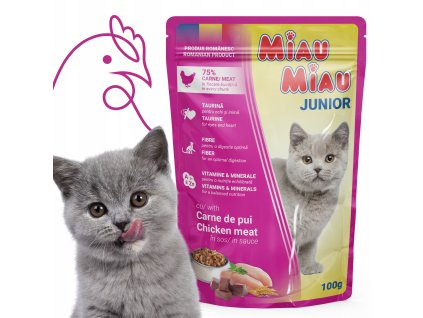 MIAU MIAU JUNIOR mokra karma DLA KOCIAT Z KURCZAKIEM W SOSIE 100 g
