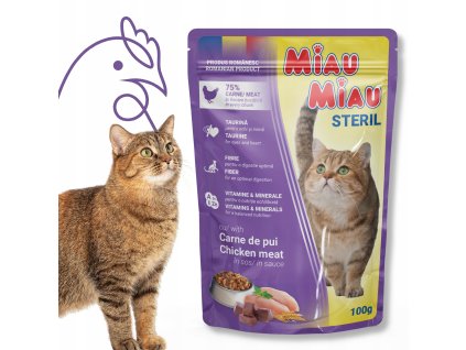 MIAU MIAU mokra karma DLA STERYLIZOWANYCH KOTOW Z KURCZAKIEM W SOSIE 100 g