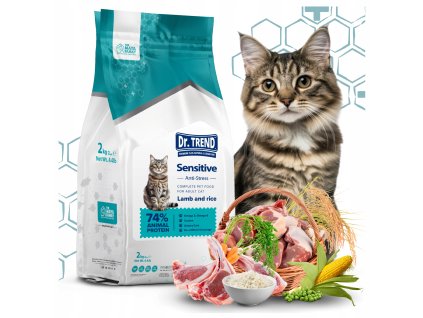 DR TREND PREMIUM krmivo krmivo pro kocky SENSITIVE JEHNECI A RYZE 2 kg