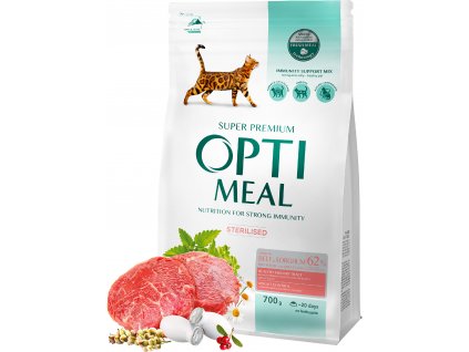 OPTIMEAL™ Suché krmivo pro sterilizované kočky s obsahem hovězího masa a čiroku