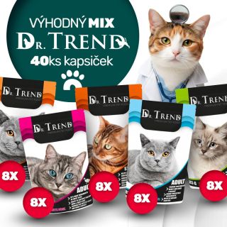 NOVINKA! 😻 Výhodný mix 40 ks kapsiček od DR.TREND. Losos, kuře, jehně, kachna nebo hairball control s účinkem odstranění...