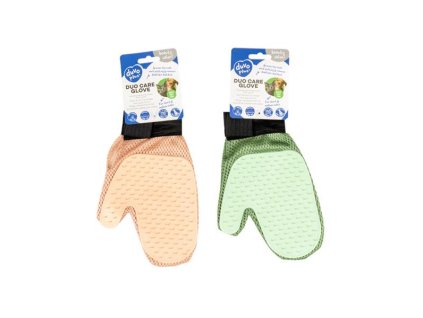 Hrebeň rukavica DUVO+ na starostlivosť o srsť 2 v 1 oranžová/zelená 21x5,5x1,5cm