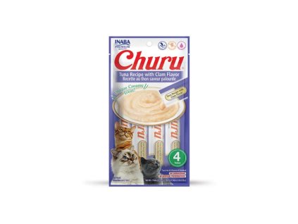 Pamlsok Inaba Churu Pyré cat Tuniak s mušľami 4 tuby 56 g