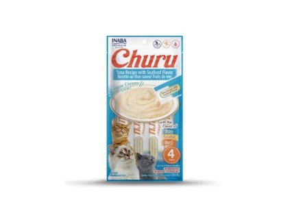 Pamlsok Inaba Churu Pyré cat Tuniak s morskými plodmi 4 tuby 56 g