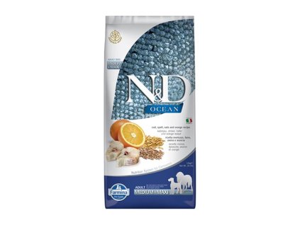 Farmina N&D dog OCEAN (AG) adult medium & maxi, codfish, spelt, oats & orange 12 kg