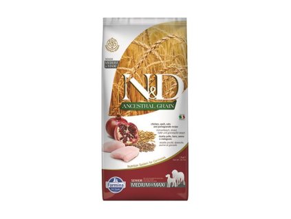 Farmina N&D dog AG senior medium & maxi, chicken, spelt, oats & pomegranate 12 kg