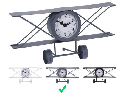 SEGNALE Hodiny stolní designové LETADLO 30 cm šedá KO-HZ1911500seda