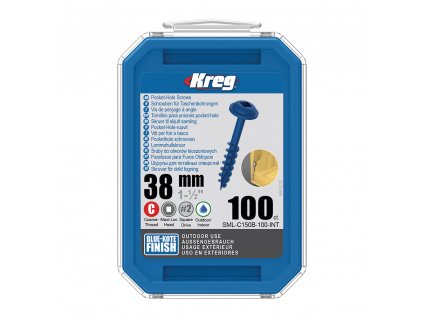 Kreg Blue-Kote Maxi-Loc Šrouby pro skryté spoje - 38 mm, hrubý závit, 100 ks