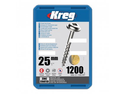 Kreg Zinc Maxi-Loc Šrouby pro skryté spoje - 25 mm, hrubý závit, 1200 ks