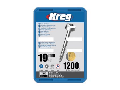 Kreg Zinc Pan-Head Šrouby pro skryté spoje - 19 mm, jemný závit, 1200 ks