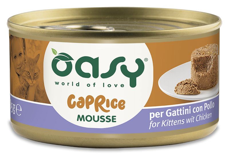 Oasy Caprice Mousse for Kittens with Chicken – vanička pre mačiatka 85 g – transparentné oficiálne balenie