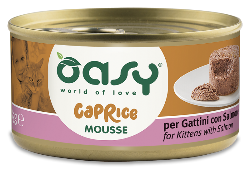Oasy Caprice Mousse for Kittens with Salmon – vanička pre mačiatka 85 g – transparentné oficiálne balenie