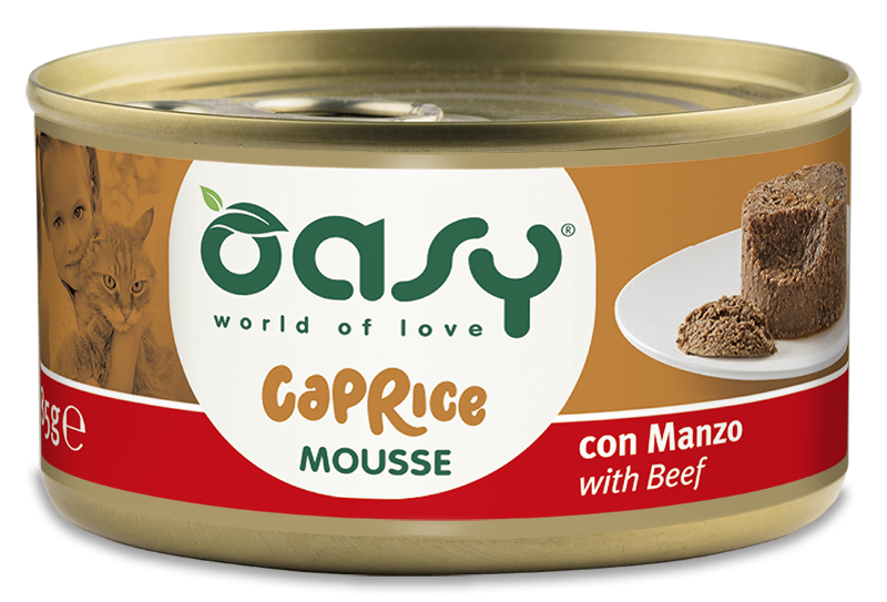 Oasy Caprice Mousse with Beef – vanička pre mačky 85 g – transparentné oficiálne balenie