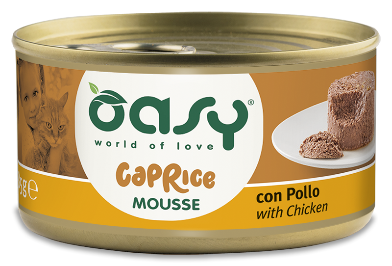 Oasy Caprice Mousse with Chicken – vanička pre mačky 85 g – transparentné oficiálne balenie