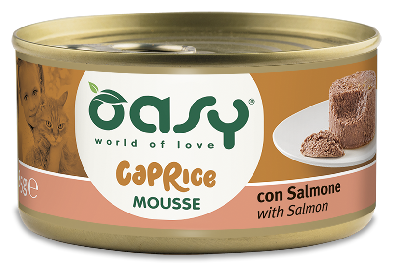 Oasy Caprice Mousse with Salmon – vanička pre mačky 85 g – transparentné oficiálne balenie
