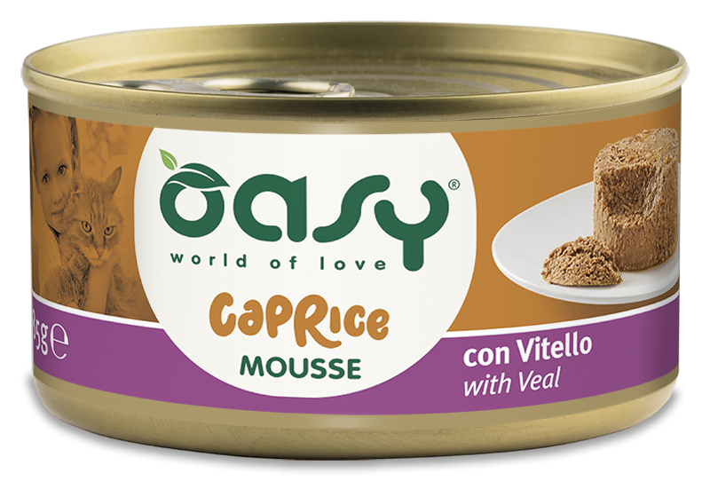 Oasy Caprice Mousse with Veal – vanička pre mačky 85 g – transparentné oficiálne balenie