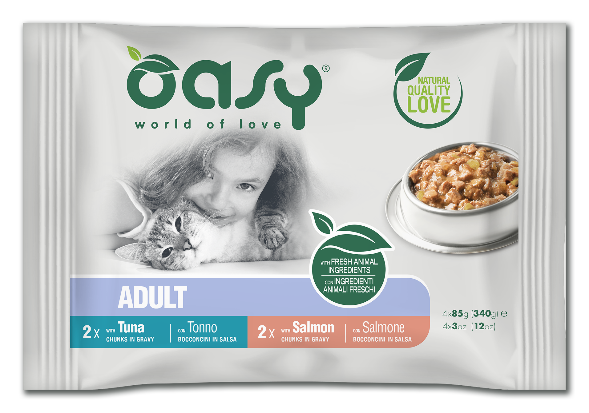 Oasy Chunks in gravy Multipack Fish Selection 4x85g – kapsička pre psy 340 g – transparentné oficiálne balenie