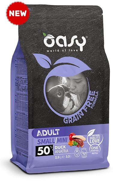 Oasy Grain Free Adult Small/Mini Duck – granule pre psy – transparentné oficiálne balenie