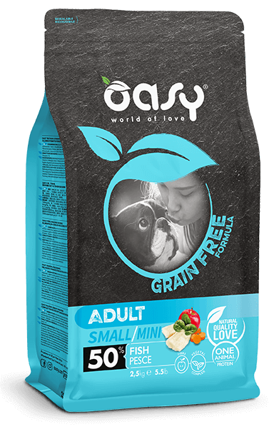 Oasy Grain Free Adult Small/Mini Ryba – granule pre psy – transparentné oficiálne balenie