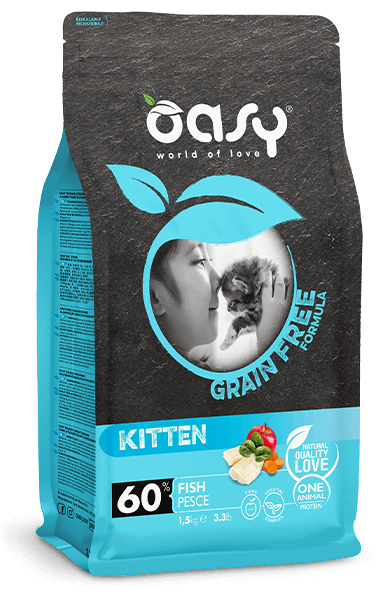 Oasy GRAIN FREE FORMULA Kitten Fish – granule pre mačiatka – transparentné oficiálne balenie